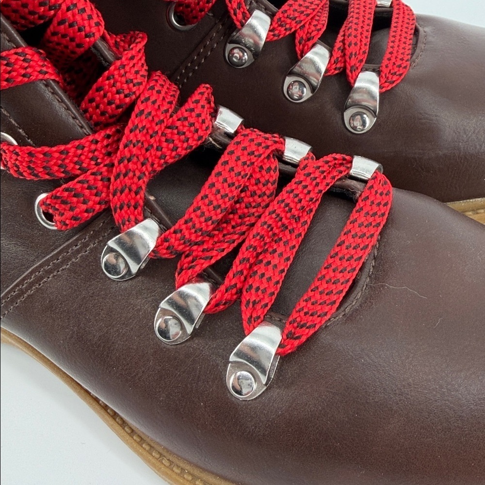 Universal Thread Brown Faux Leather Hiking Boots Red Laces Lug Sole Women's 8.5 - Picture 5 of 11